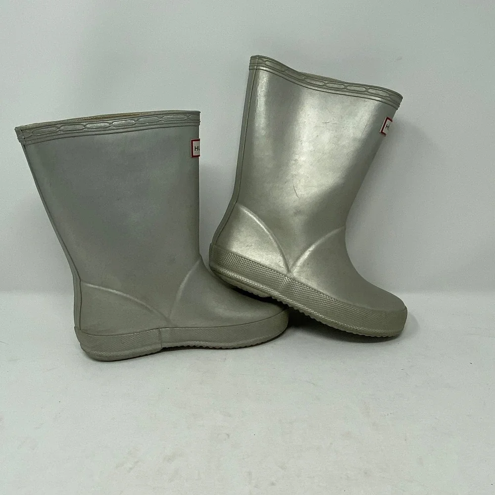 Hunter Kids First Metallic Silver Rain Boots Waterproof Wellies Size 10 Kids